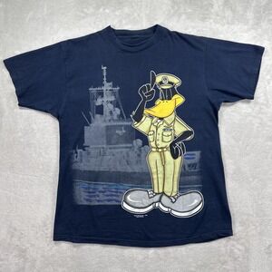Vintage Warner Bros Daffy Duck Shirt Mens Large Navy Ship Military Graphic 1994